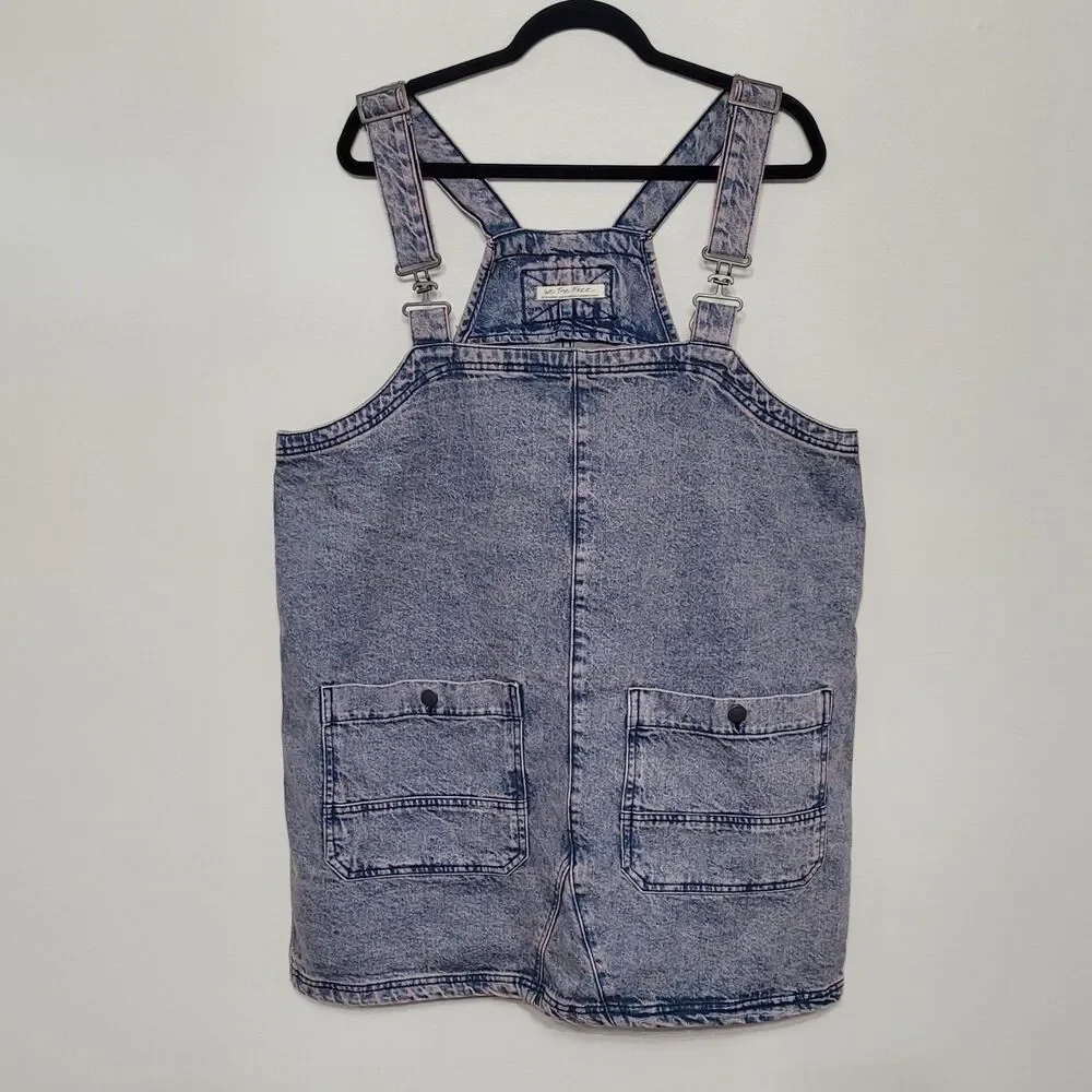 Free People We The Free Denim Smock Overall Mini Dress Pink Dreams Wash Size XL - Picture 3 of 6